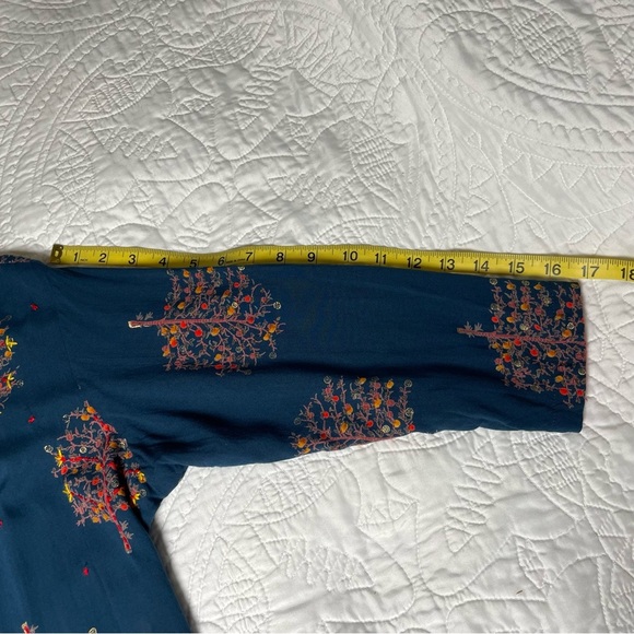 Chic and Flowy Full Length Maxi Dress Embroidered Jewel Tone Teal Blue Size XL - Picture 8 of 13